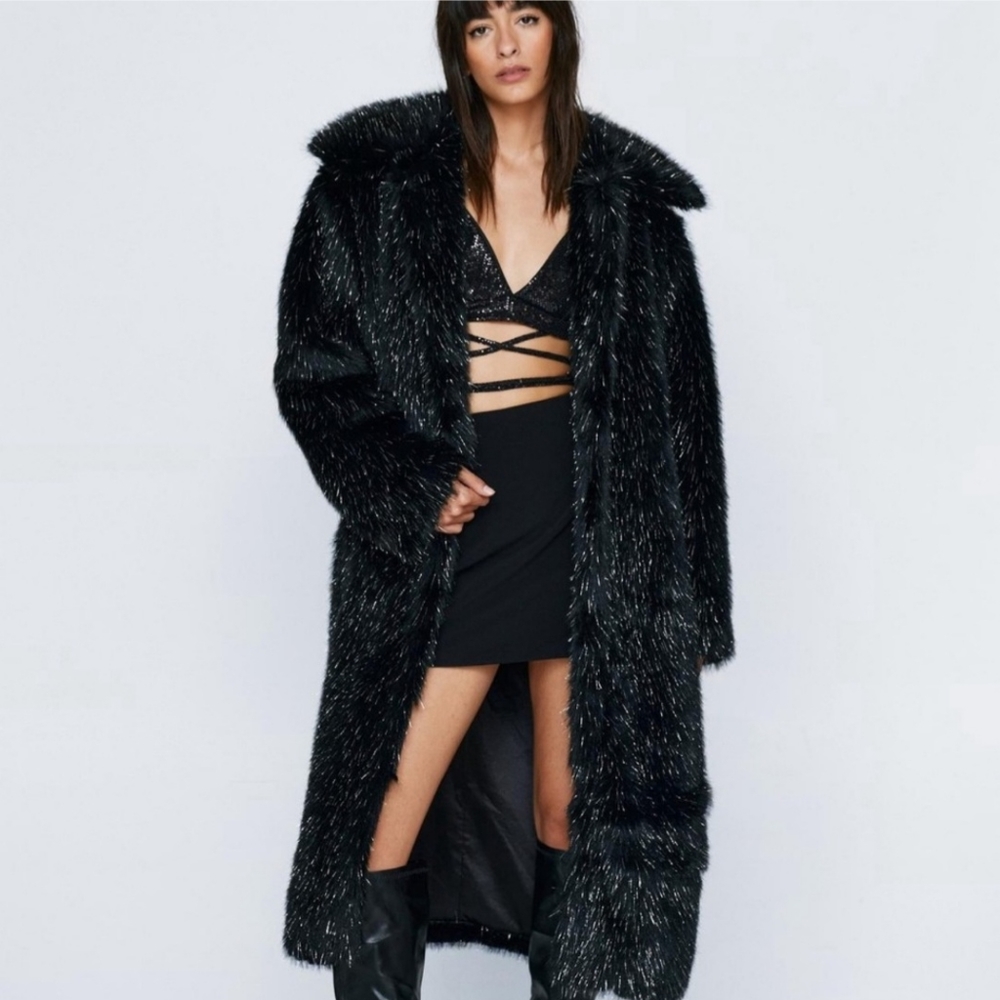 *NWT Nasty Gal Premium Glitter Faux Fur Coat